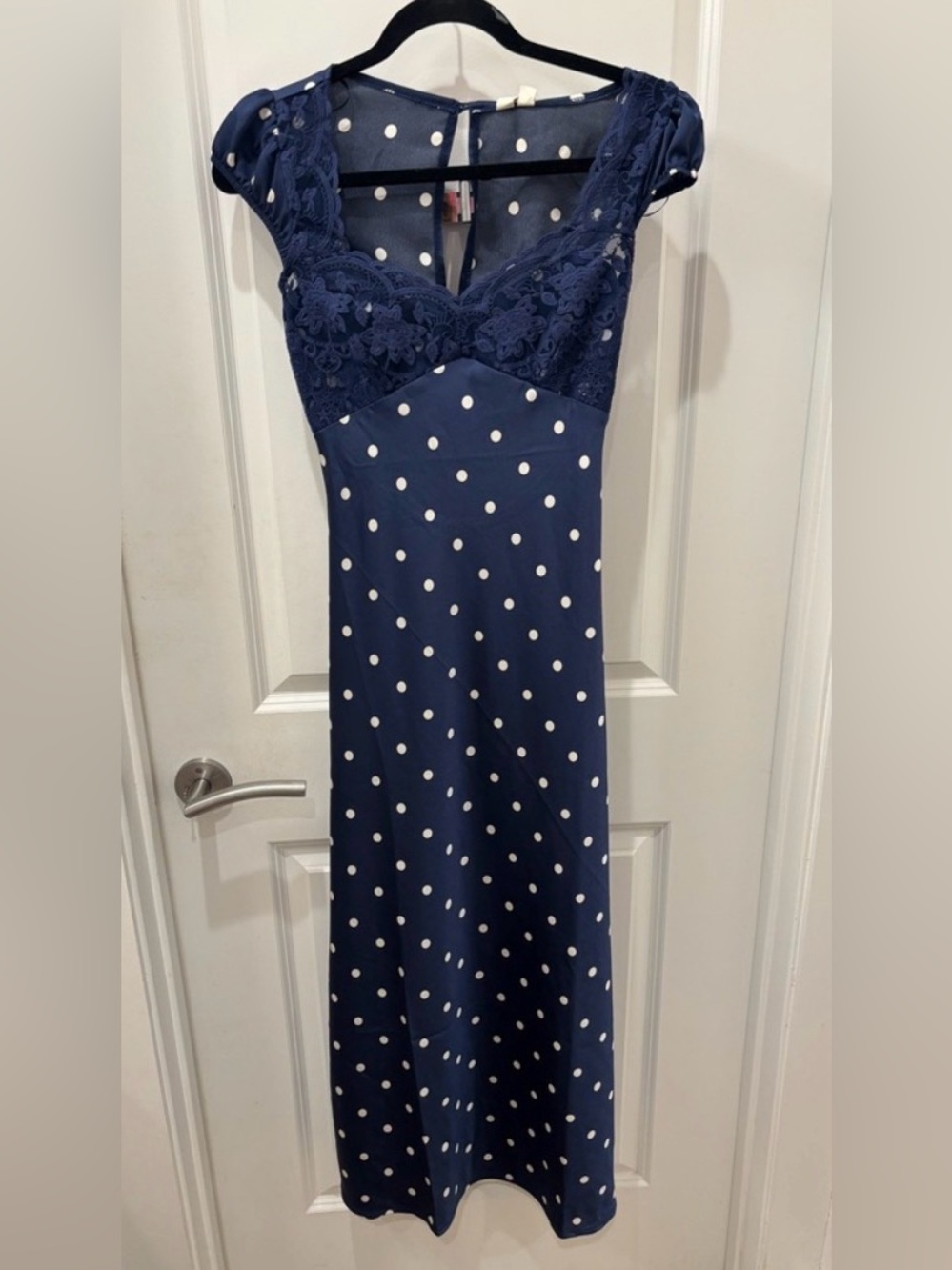 Butterfly Babe Midi Dress Navy Blue White Polka Dot Small Dress Thirty-Thirty